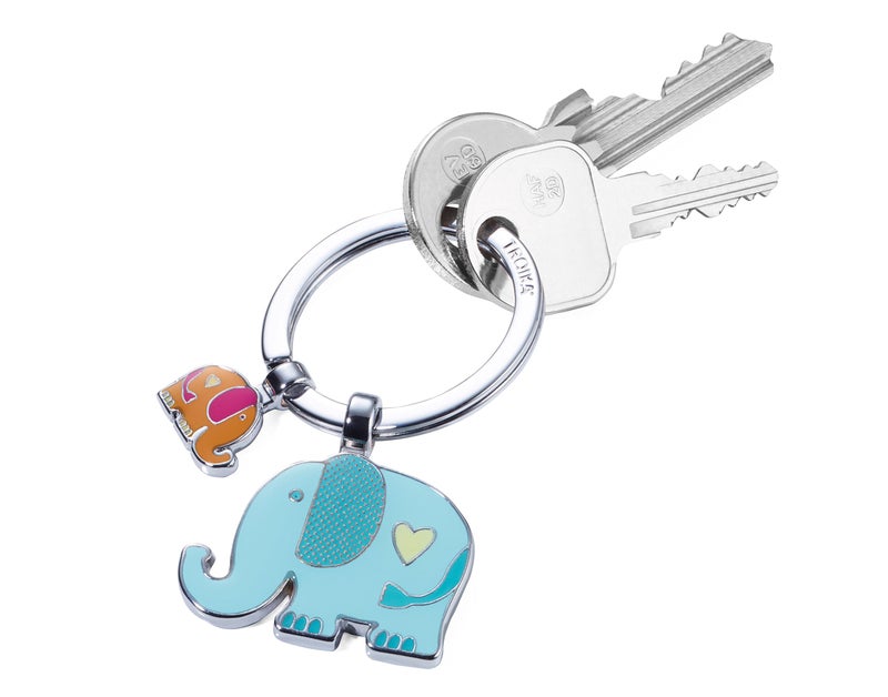 TROIKA RÃœSSELBANDE â€“ KR18-12/CH â€“ Key Ring with 2 Pendants â€“ Elephants, Pachyderms, Proboscis, Faithful â€“ Cast Metal/Enamel â€“ Shiny â€“ Chrome-Plated â€“ Multicoloured Original, multicoloured, - Image 2